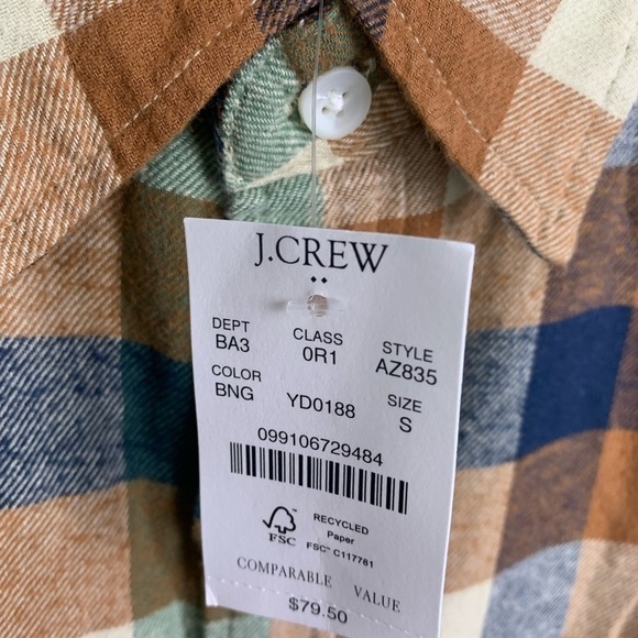 NWT J Crew Factory Men SMALL Buffalo Check Flannel Shirt Brown Navy Long Sleeve - Picture 7 of 7